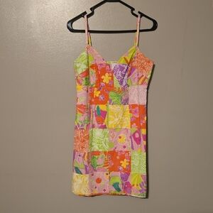 Lilly Pulitzer Patchwork Floral Fruit Spaghetti Strap Dress 90'S Vintage‎ Size 6